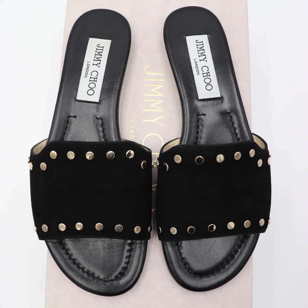 New Jimmy Choo Black Nanda Studded Slide Sandals - Picture 3 of 8